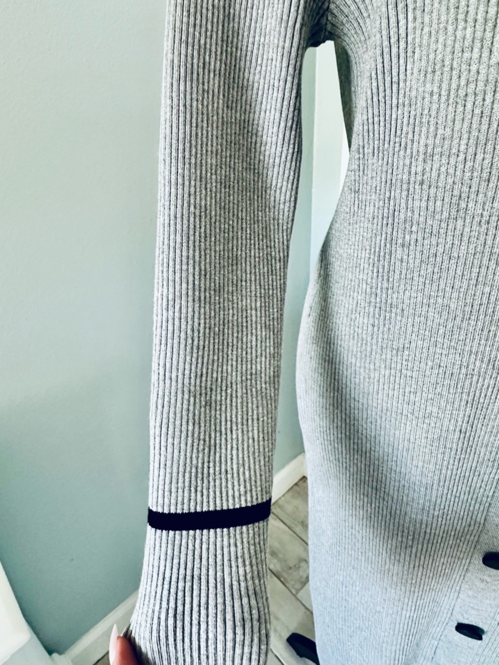 DKNY Light Gray Ribbed Button-Front Cardigan Dress - Picture 3 of 7
